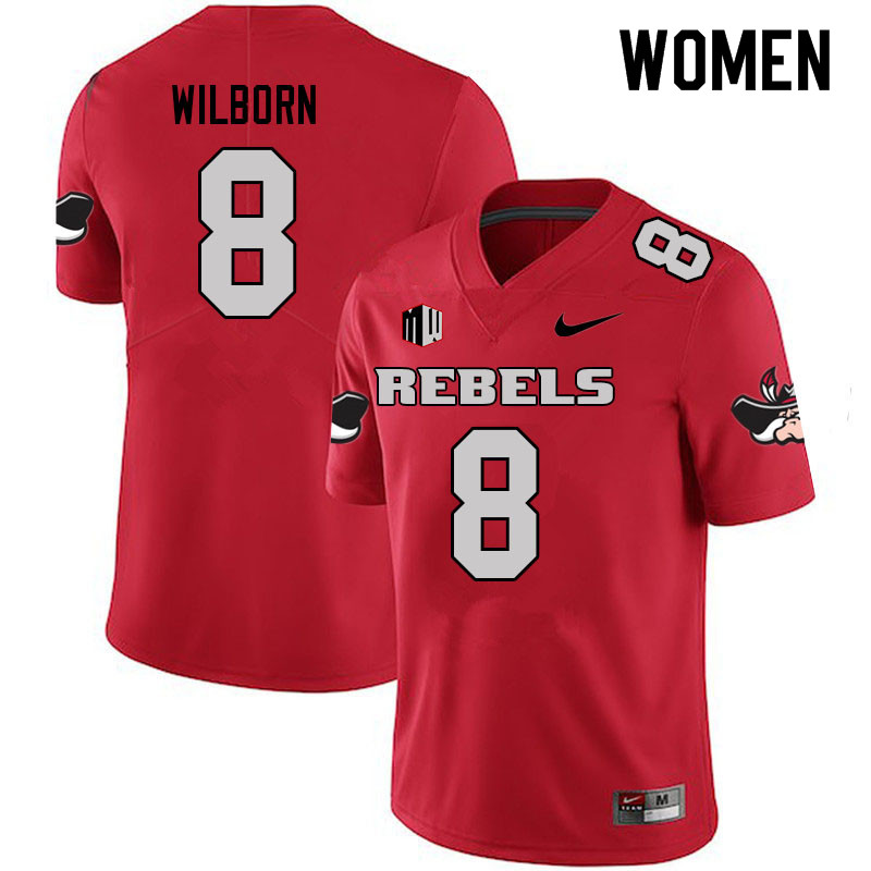 Women #8 Kylan Wilborn UNLV Rebels College Football Jerseys Sale-Scarlet - Click Image to Close